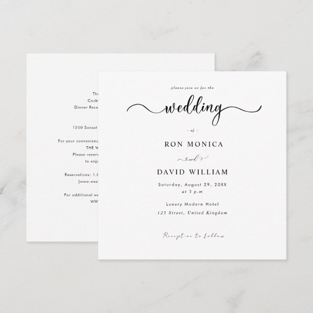 Faire-part de mariage minimaliste noir et blanc (Devant / Derrière)