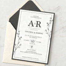 Faire-part de mariage minimaliste noir et blanc