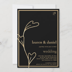 Faire-part de mariage minimaliste noir et or