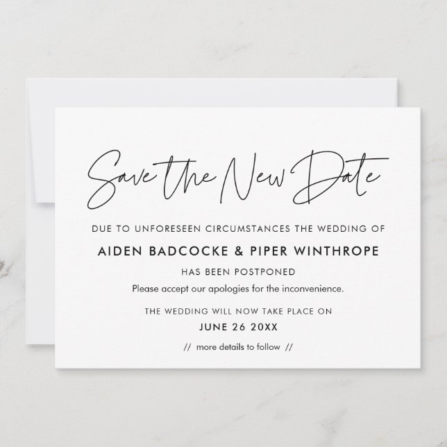 Faire-part de mariage minimaliste nouvelle date (Devant)
