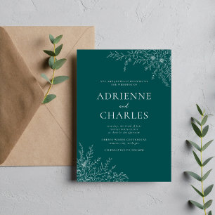 Faire-part de mariage minimaliste sarcelle et paon