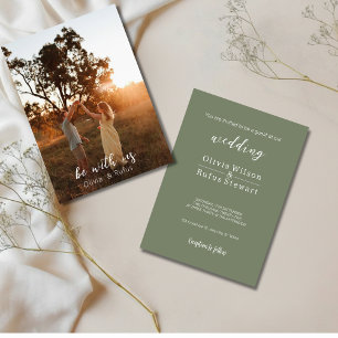 Faire-part de mariage minimaliste vert olive avec