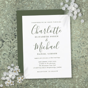 Faire-part de mariage minimaliste vert olive écrit