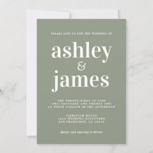 Faire-part de mariage minimaliste vert sauge