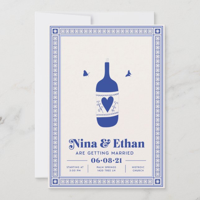 Faire-part de mariage minimum bleu | Élégant et si (Devant)
