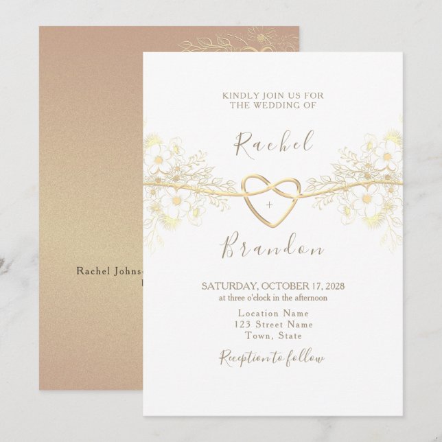 Faire-part de mariage minimum Rose Gold (Devant / Derrière)