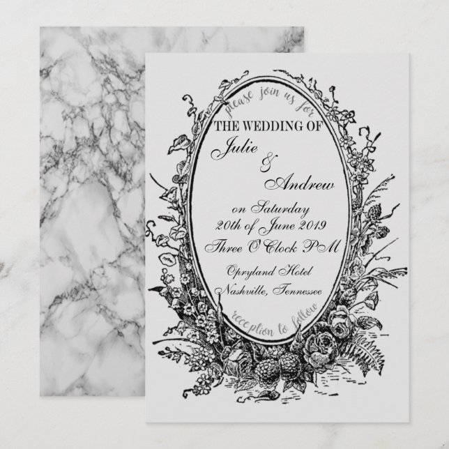 Faire-part de mariage miroir ovale (Devant / Derrière)