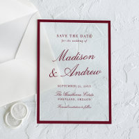 Faire-part de mariage moderne à bordure bordeaux
