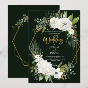 Faire-part de mariage moderne à cadre d'or floral