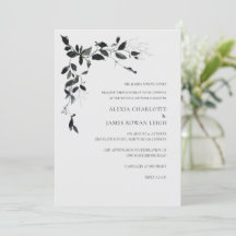 Faire-part de mariage moderne à fleurs noires et b