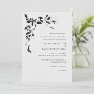 Faire-part de mariage moderne à fleurs noires et b