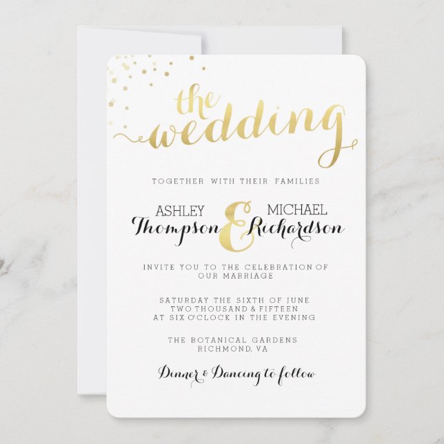 Faire-part de mariage moderne à huile d'or (Devant)