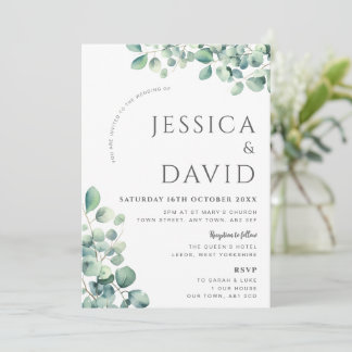 Faire-part de mariage moderne à la verdure d'eucal