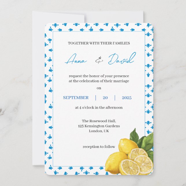 Faire-part de mariage moderne au citron | Citrus D (Devant)