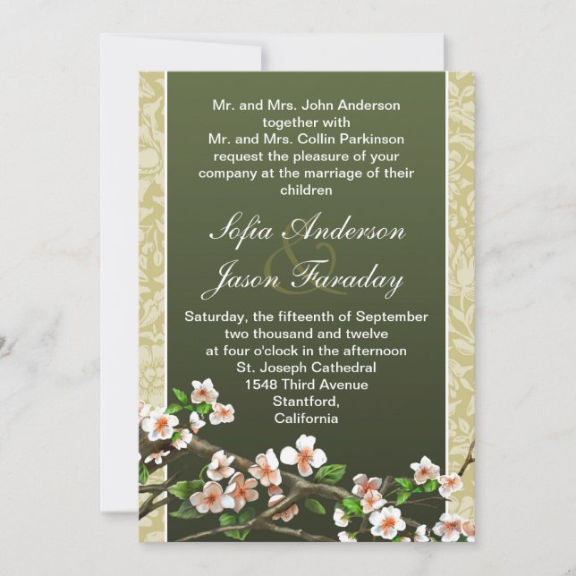 Faire-part de mariage moderne aux fleurs élégantes (Devant)