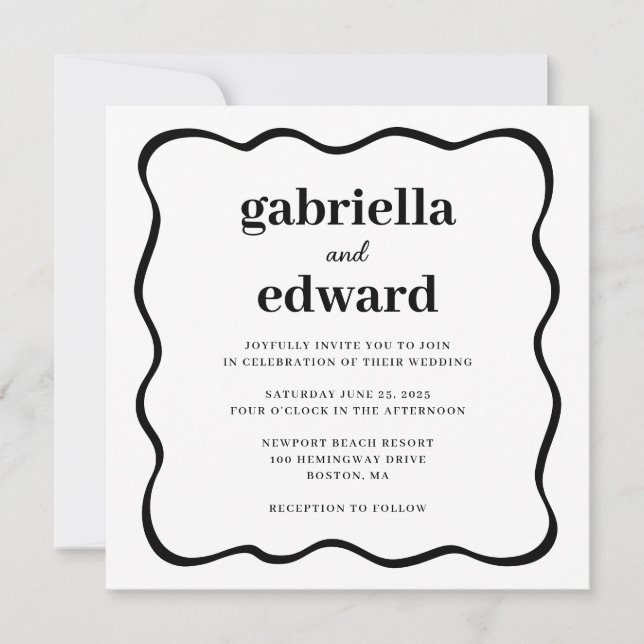 Faire-part de mariage moderne avec bordure ondulée (Devant)