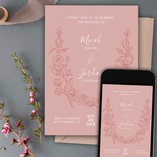 Faire-part de mariage Moderne Avec Couronne Floral (Créateur téléchargé)