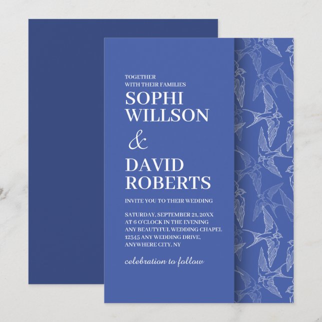 Faire-part de mariage moderne avec motif hirondell (Devant / Derrière)