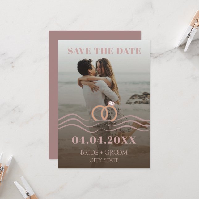 Faire-part de mariage moderne avec photo à dégradé (Devant/Arrière en situation)