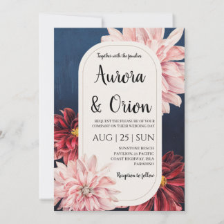 faire-part de mariage moderne bleu marine et borde