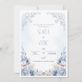 Faire-part de mariage moderne Bleu Simple