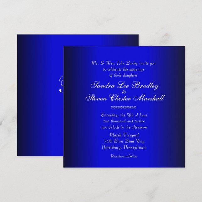 Faire-part de mariage moderne bleue et noire (Devant / Derrière)