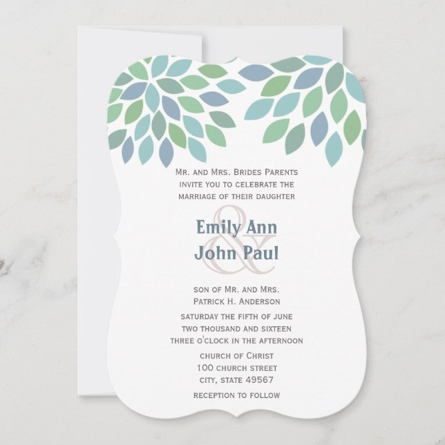 Faire-part de mariage moderne Blue Green (Devant)
