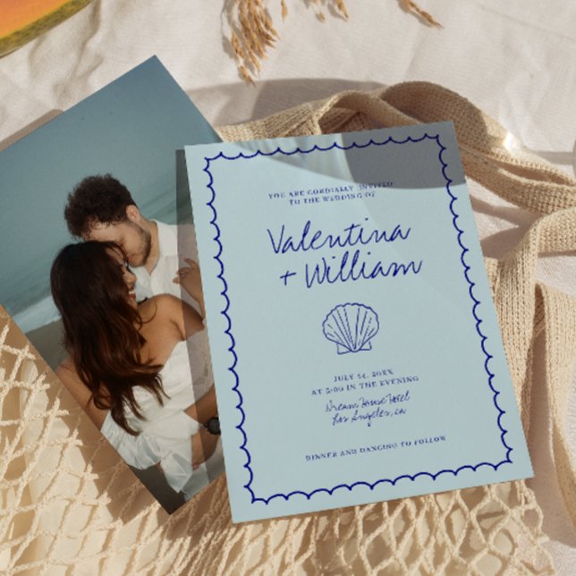 Faire-part de mariage moderne Blue Mediterranean S (Créateur téléchargé)