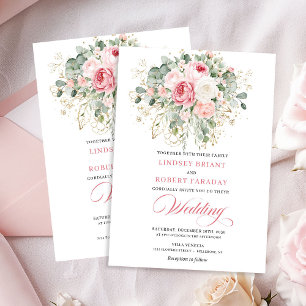 Faire-part de mariage moderne blush verdure or