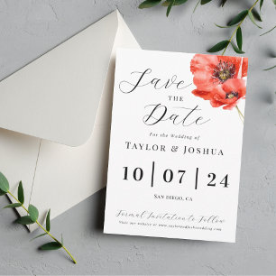 Faire-part de mariage moderne coquelicot rouge   F