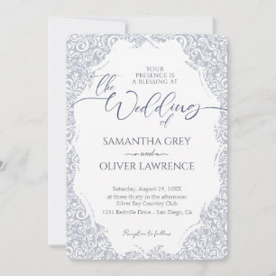 Faire-part de mariage moderne Damask Grey Fragment