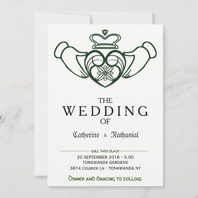 Faire-part de mariage moderne de coeur de Claddagh (Devant)