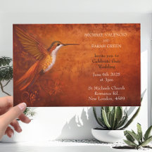 Faire-part de mariage moderne de colibri orange br