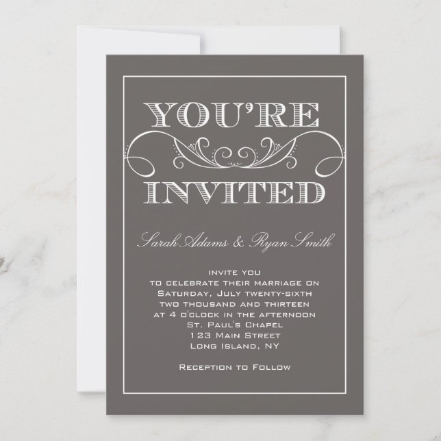 Faire-part de mariage moderne de gris de remous (Devant)