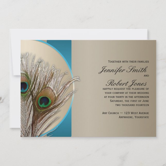 Faire-part de mariage moderne de paon d'Aqua de (Devant)