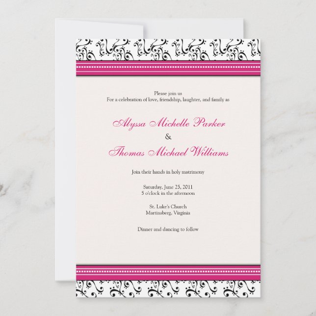 Faire-part de mariage moderne de remous (Fuschia) (Devant)