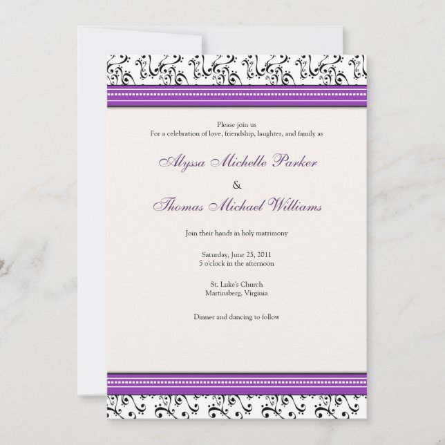 Faire-part de mariage moderne de remous (pourpre) (Devant)