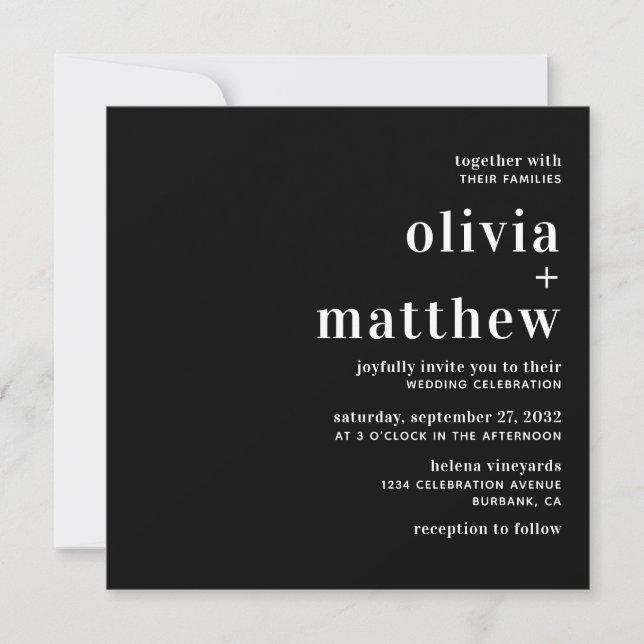 Faire-part de mariage moderne de typographie noir  (Devant)