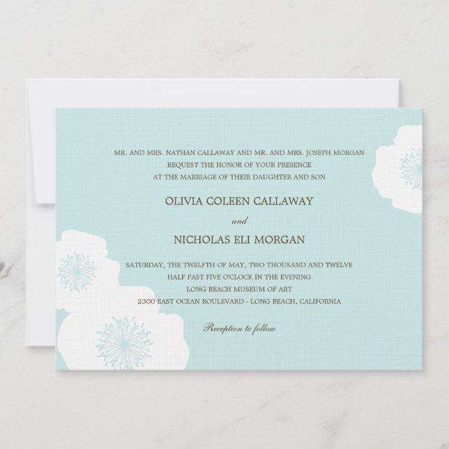 Faire-part de mariage moderne des pavots - Aqua Bl (Devant)
