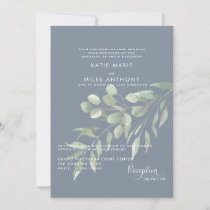Faire-part de mariage moderne Dusty Blue Eucalyptu