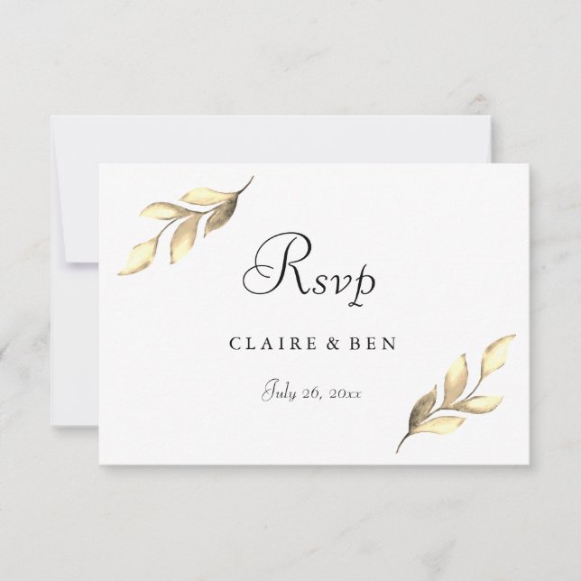Faire-part de mariage moderne élégant feuille d'or (Devant)