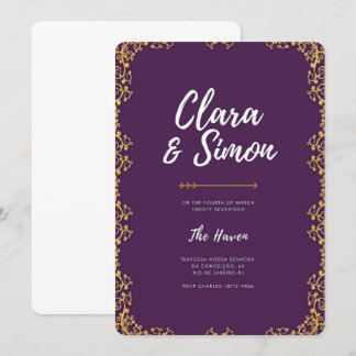 Faire-part de mariage moderne élégant violet or