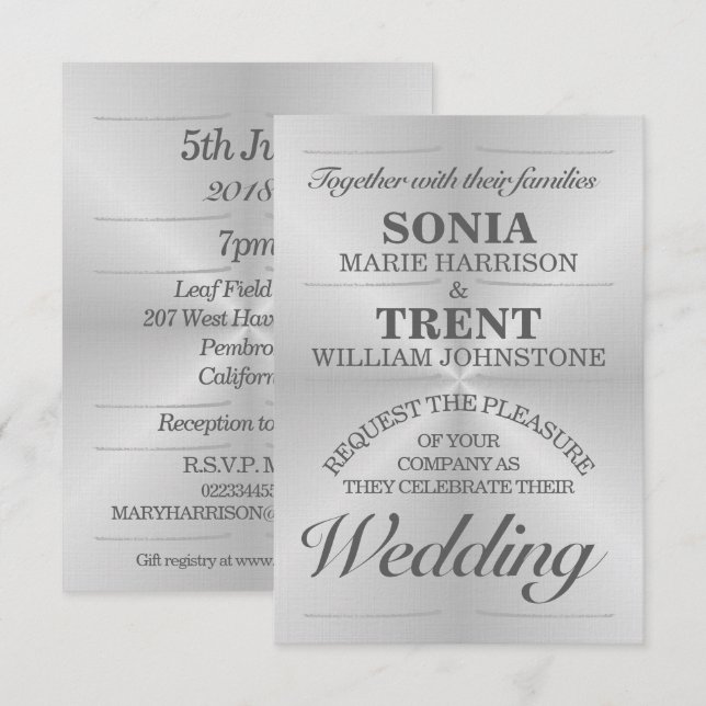 Faire-part de mariage moderne en aluminium brossé (Devant / Derrière)