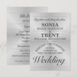 Faire-part de mariage moderne en aluminium brossé