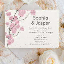 Faire-part de mariage moderne en fleurs de cerisie