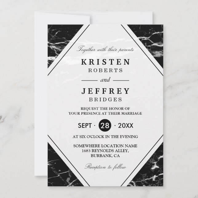 Faire-part de mariage moderne en marbre noir (Devant)