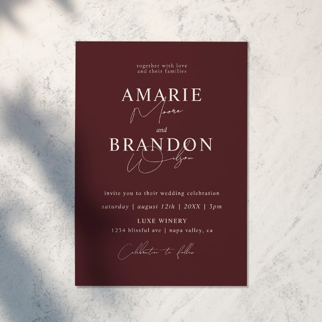 Faire-part de mariage moderne et minimal rouge vin (Créateur téléchargé)