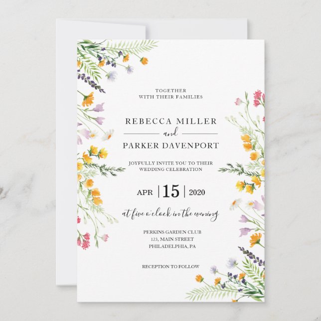 Faire-part de mariage moderne fleur sauvage printe (Devant)
