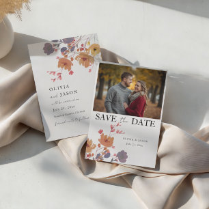 Faire-part de mariage moderne floral et photo