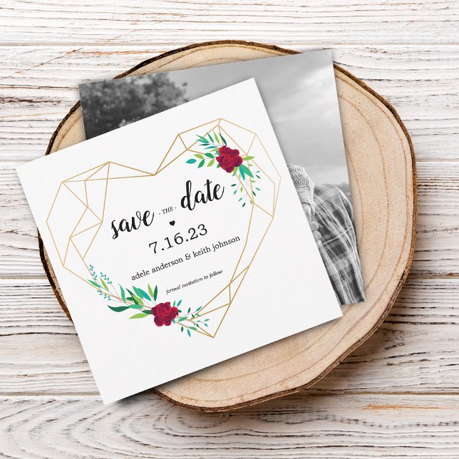 Faire-Part de Mariage Moderne Géométrique en Forme (Modern Wedding Save The Date Geometric Heart Photo)